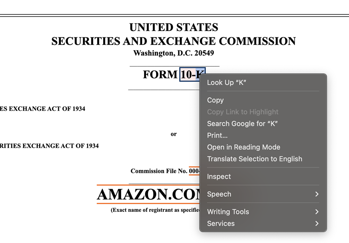 Inspecting SEC EDGAR filing source code to find XBRL tags